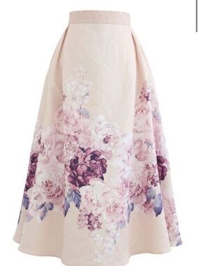 Chicwish Blush Pink Floral A-Line Midi Skirt